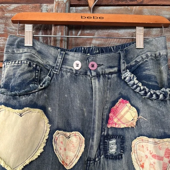 Blue Velvet Patchwork Denim Shorts/Jorts with Heart Accents - Picture 5 of 11